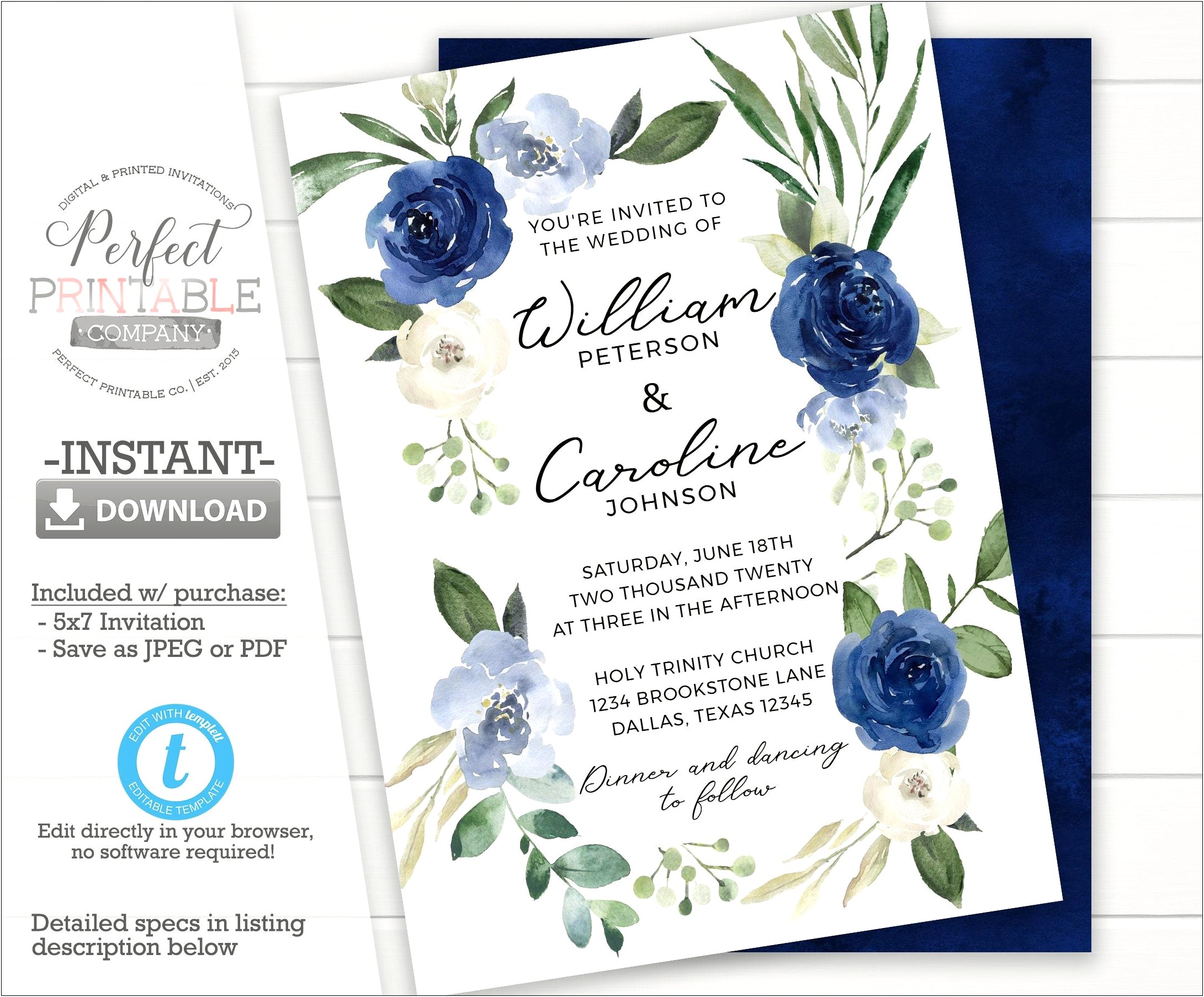 Free Navy Blue Wedding Invitation Templates