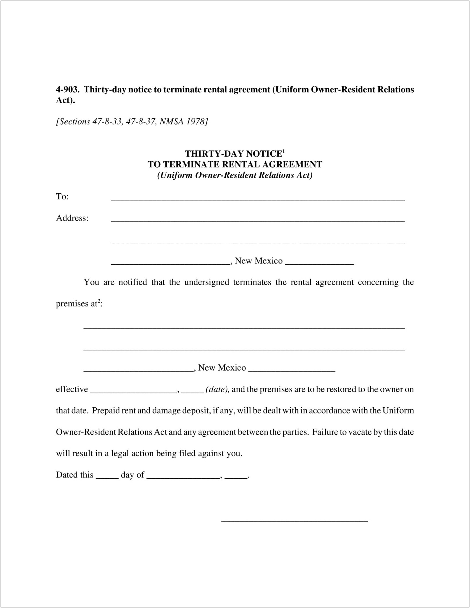 Free New Mexico Lease Agreement Template