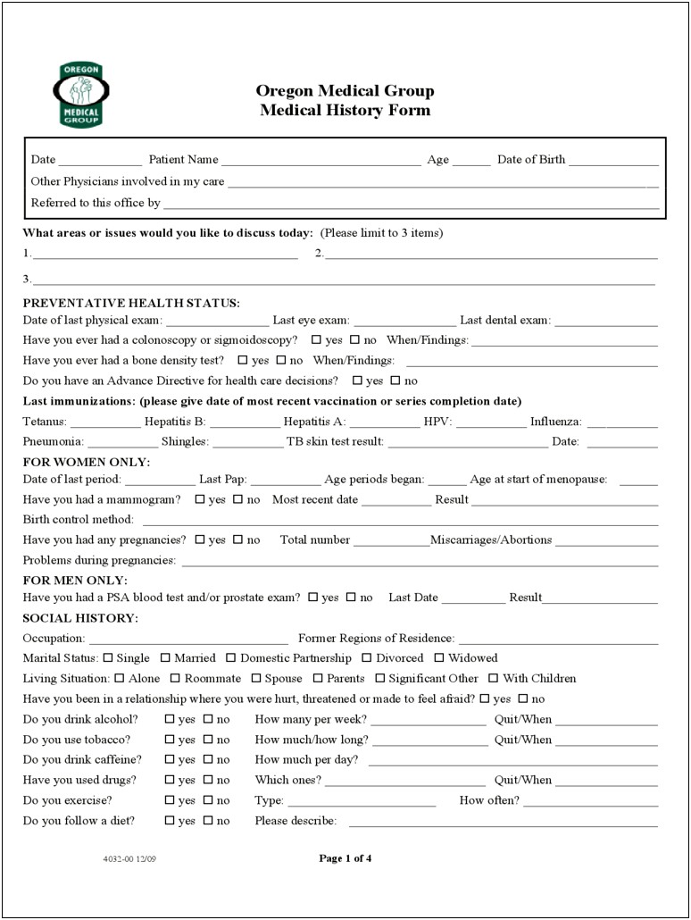 Free New Patient Medical History Form Template