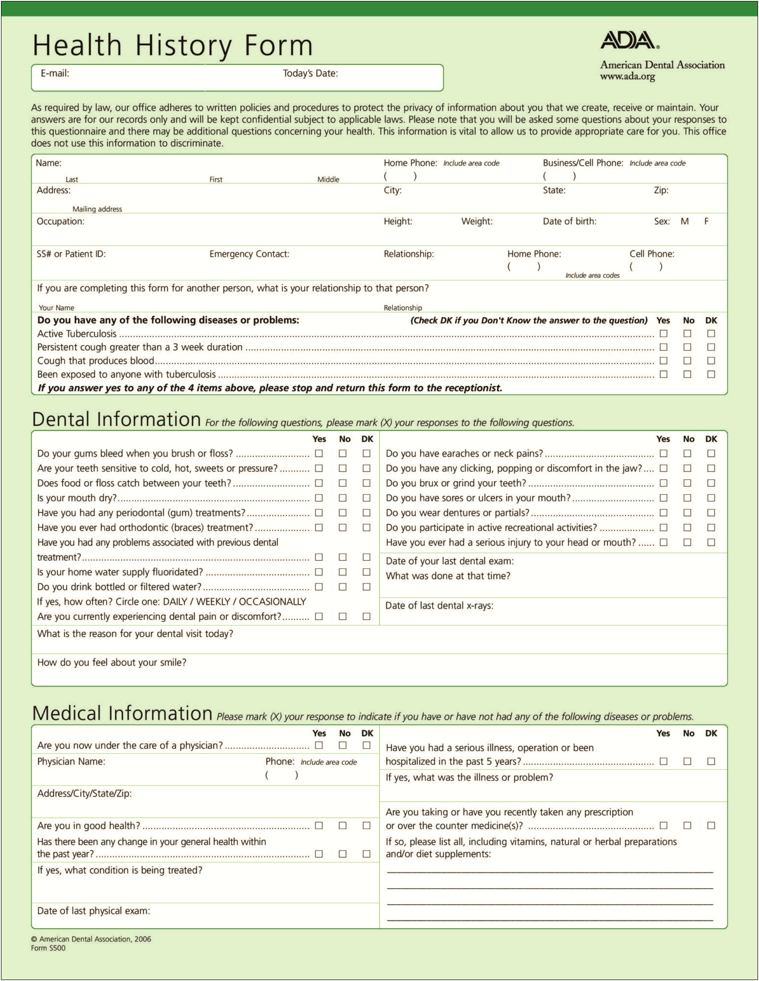 Free New Patient Medical History Template