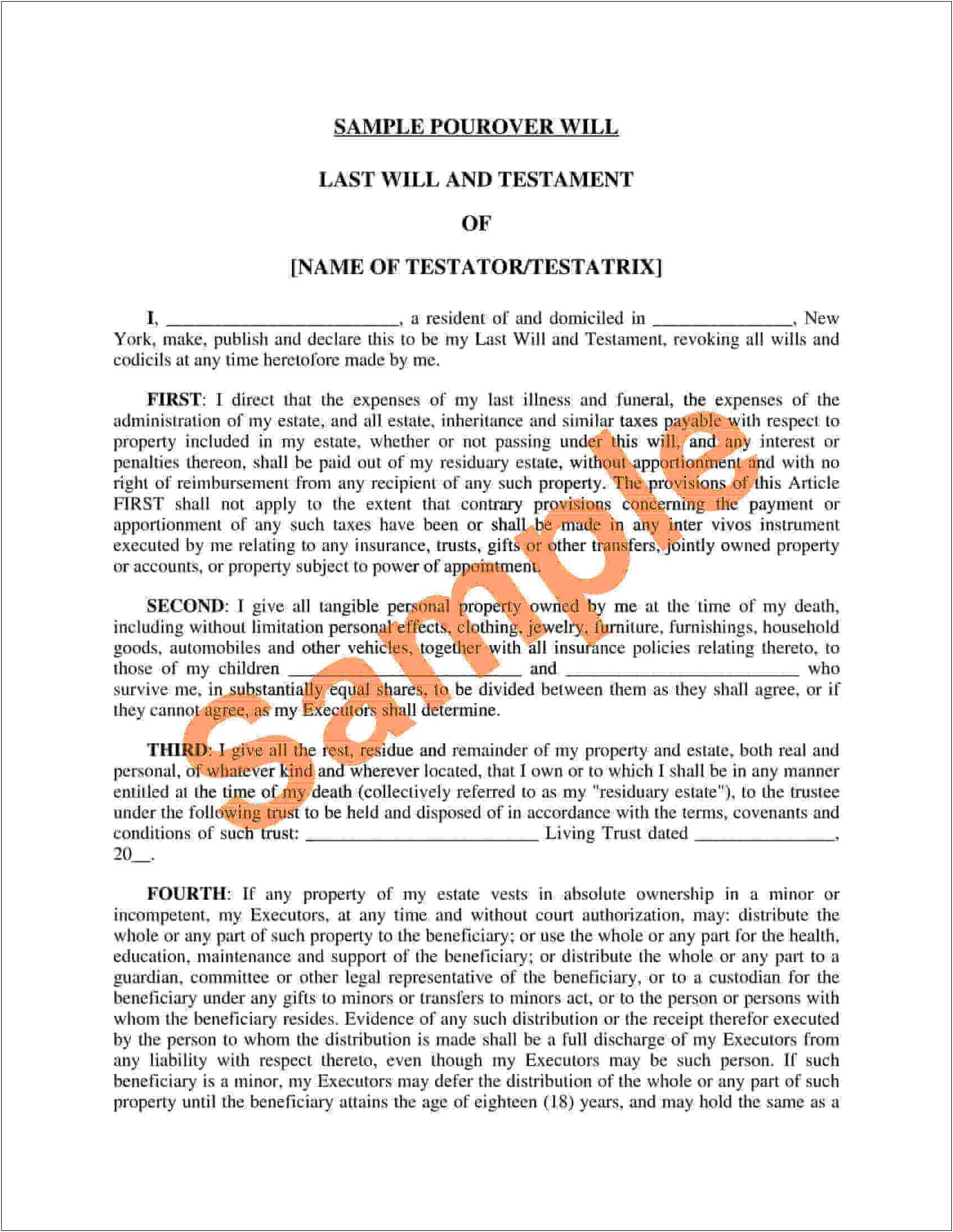 Free New York Last Will And Testament Template