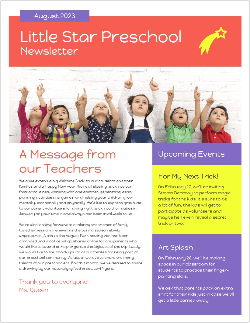 Free Newsletter Templates For Each Month For Preschool