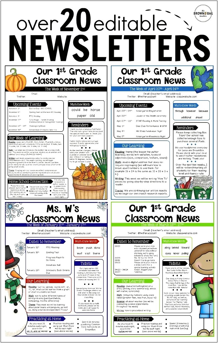 Free Newsletter Templates For Teachers Nature Theme