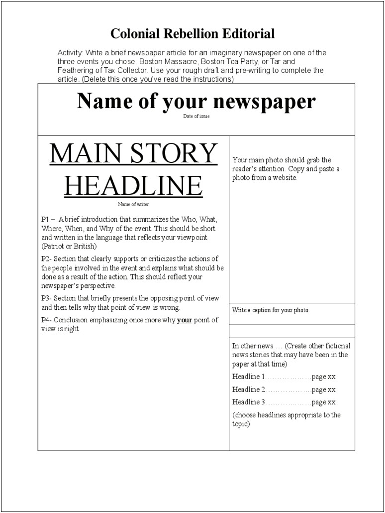 Free Newspaper Template For School Project