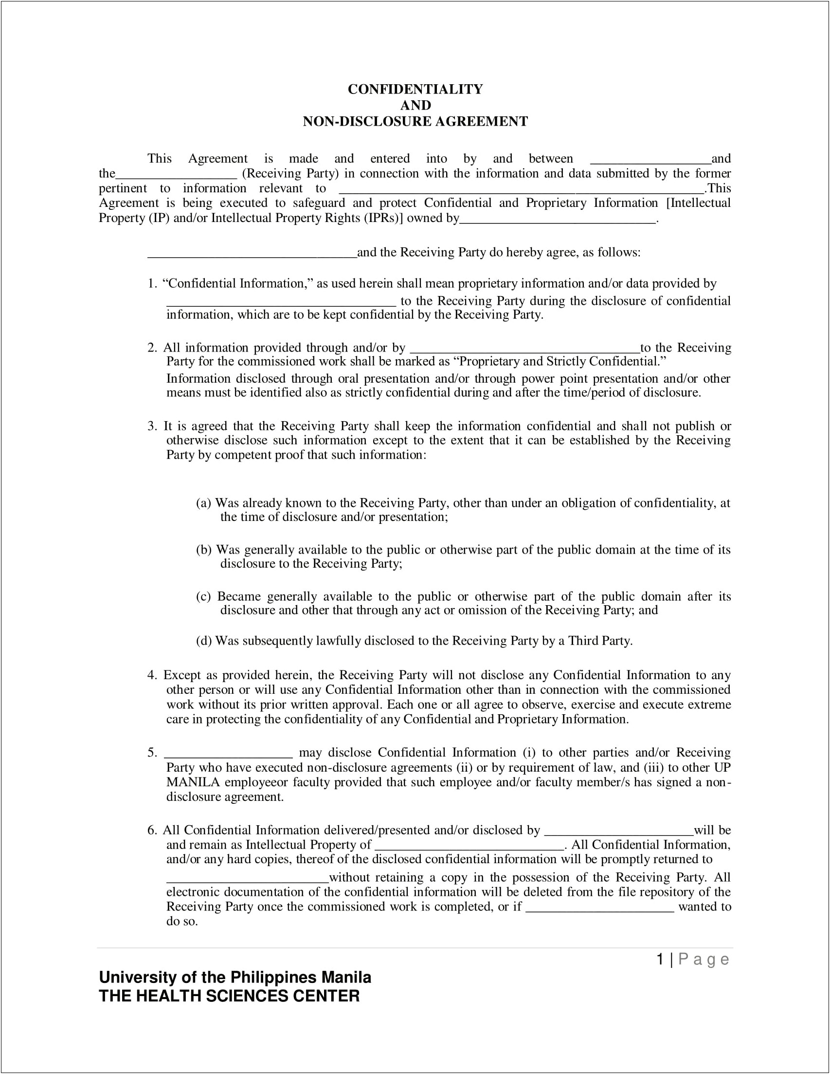 Free Non Disclosure Agreement Template India