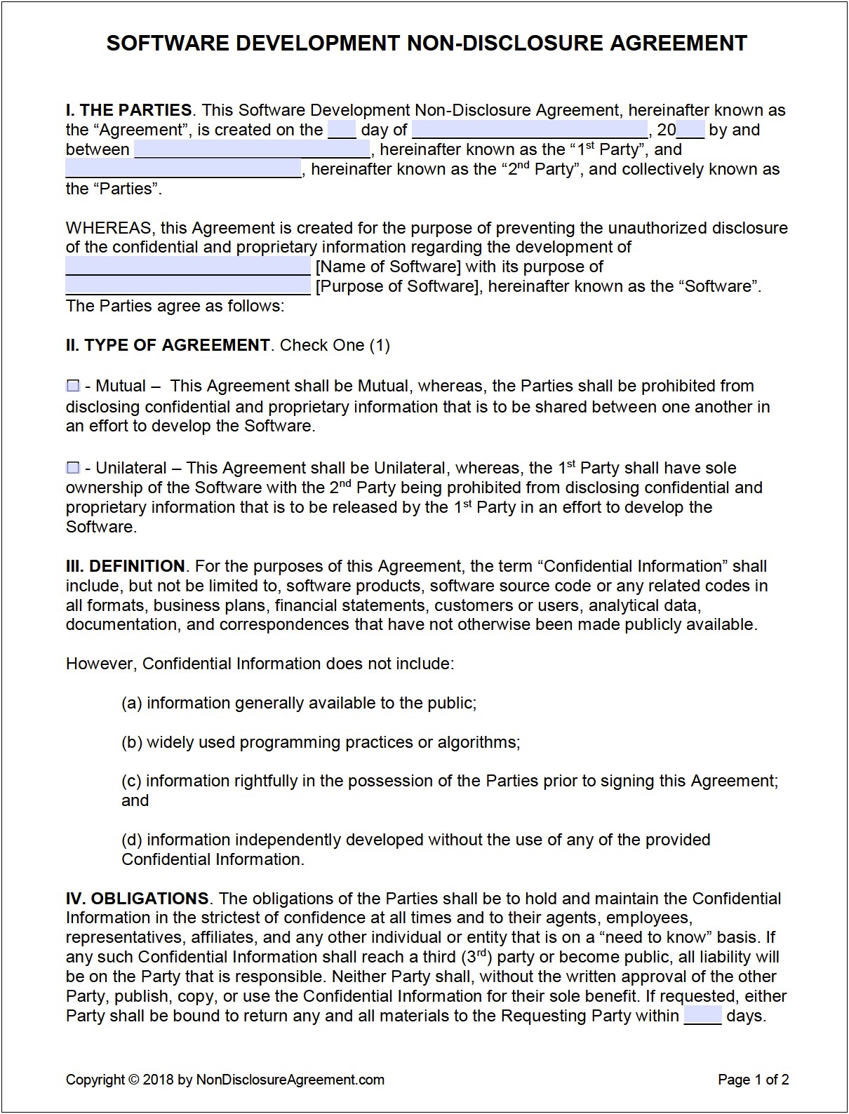 Free Non Disclosure Agreement Template South Africa