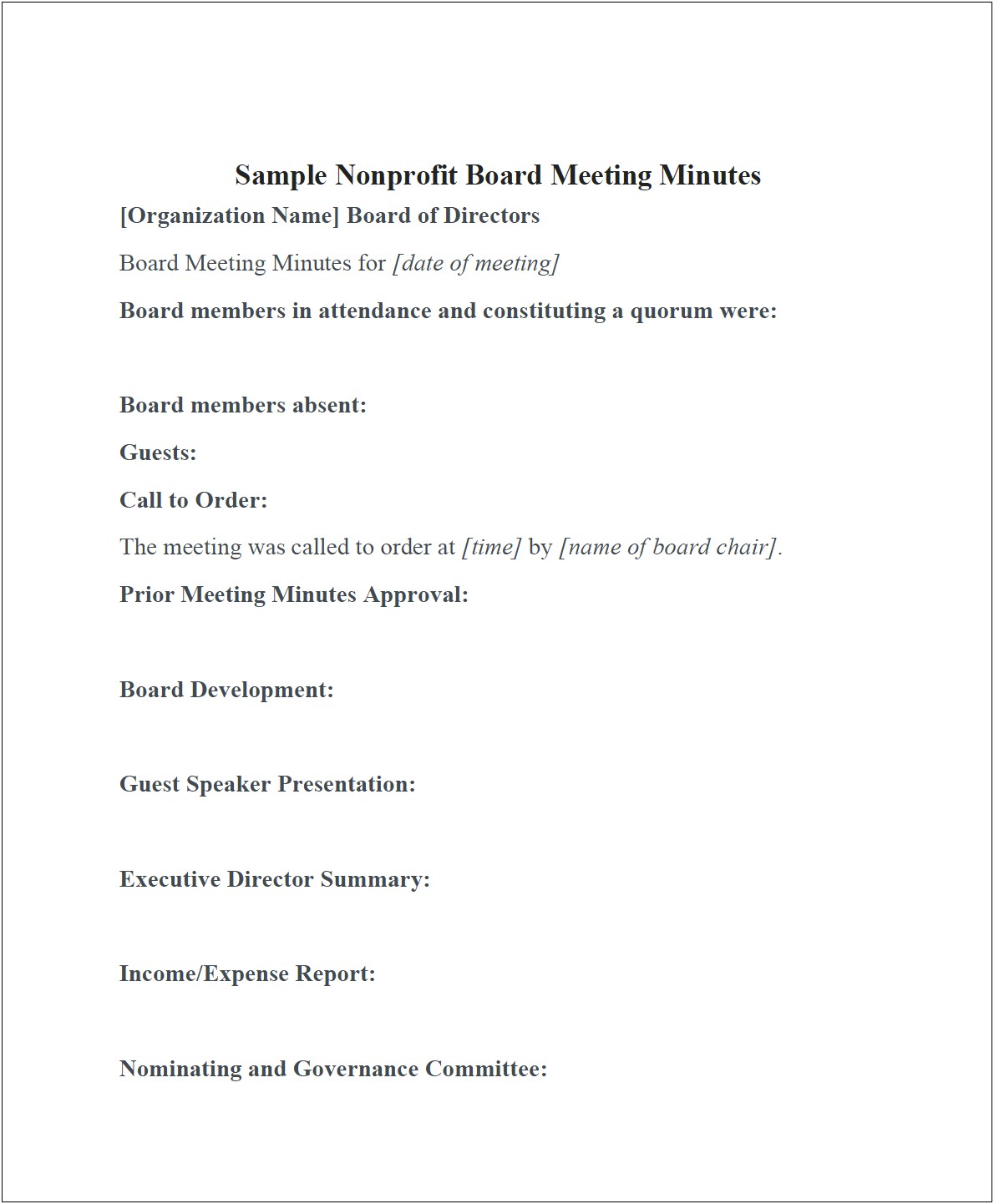 Free Non Profit Meeting Minutes Template
