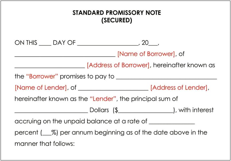 Free Non Secured Promissory Note Word Template
