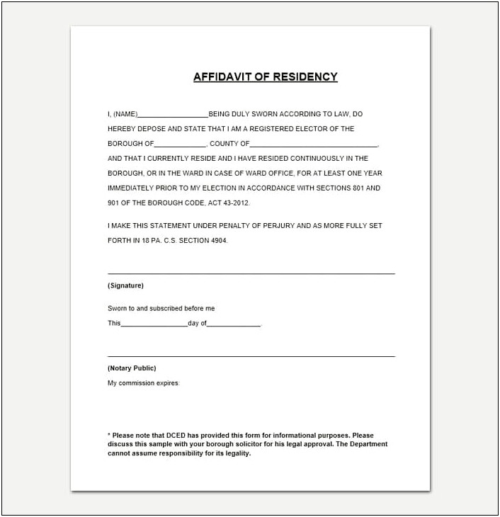 Free Notarized Letter Of Residency Template