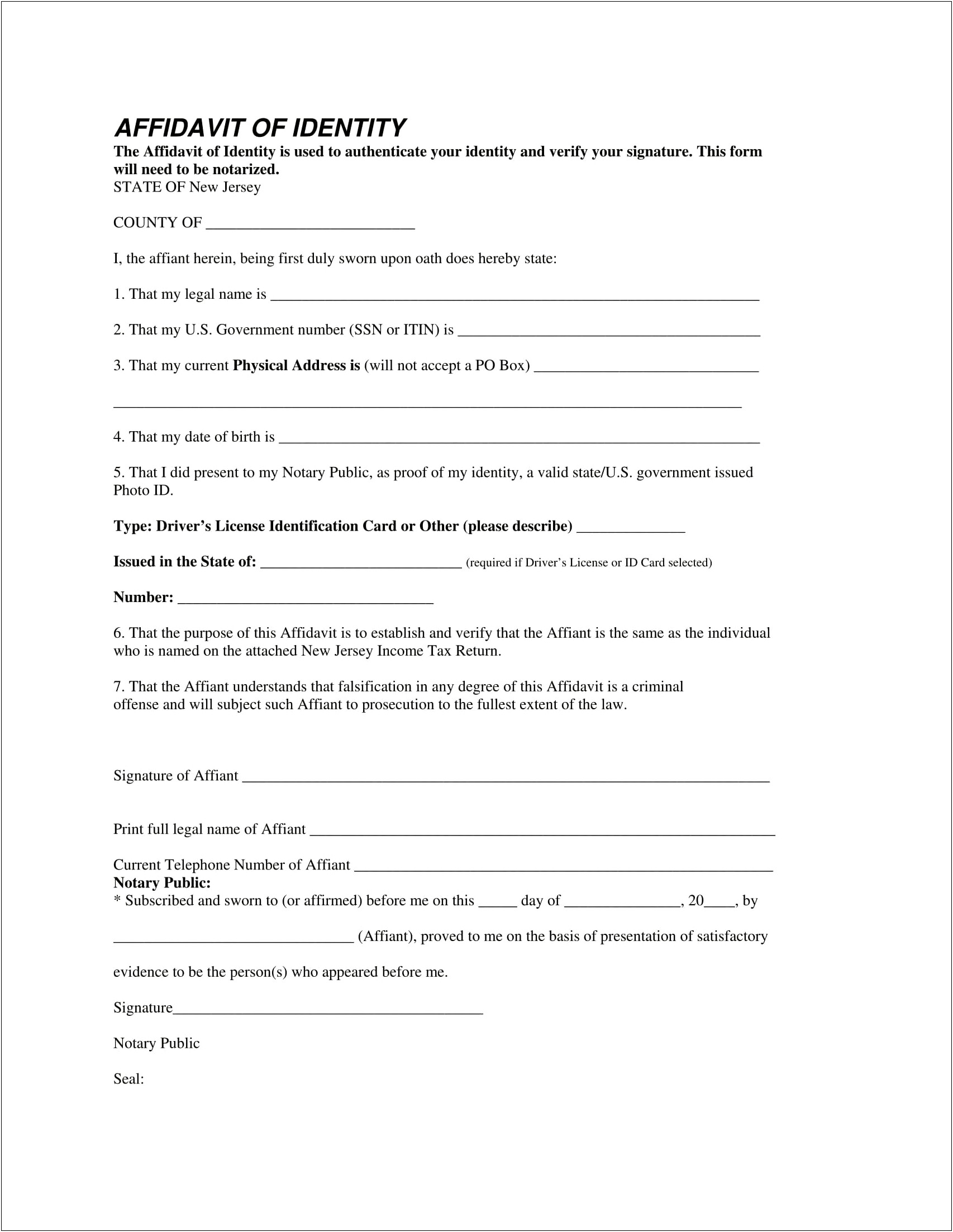 Free Notary Template Of Affidavit To Spousal Consent