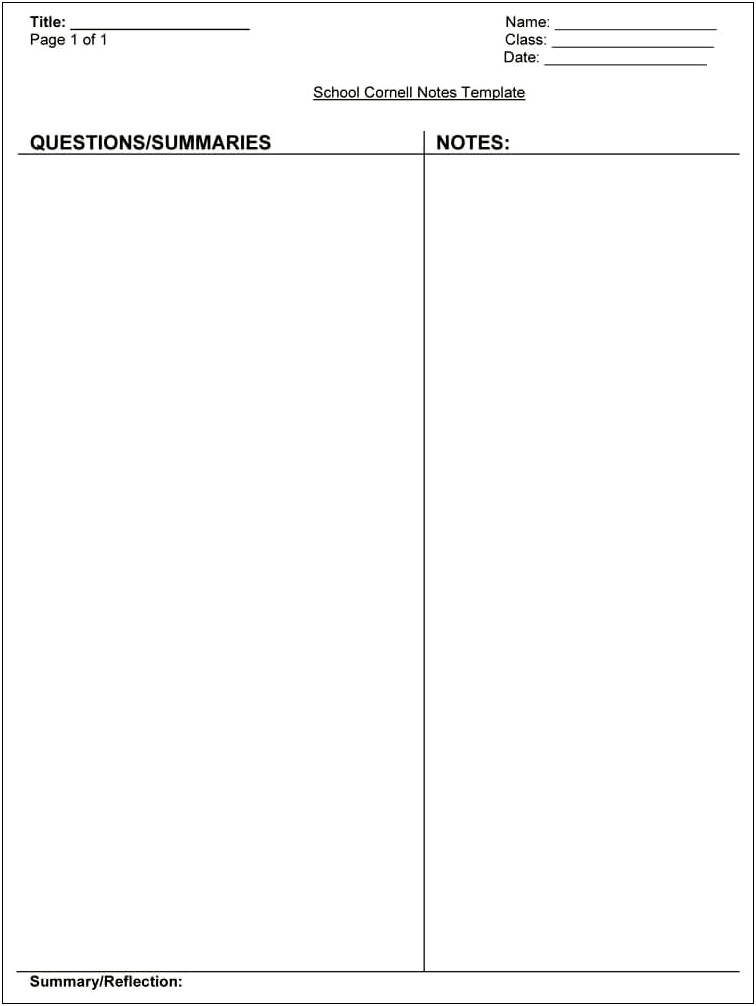 Free Note Taking Templates For Primary Students
