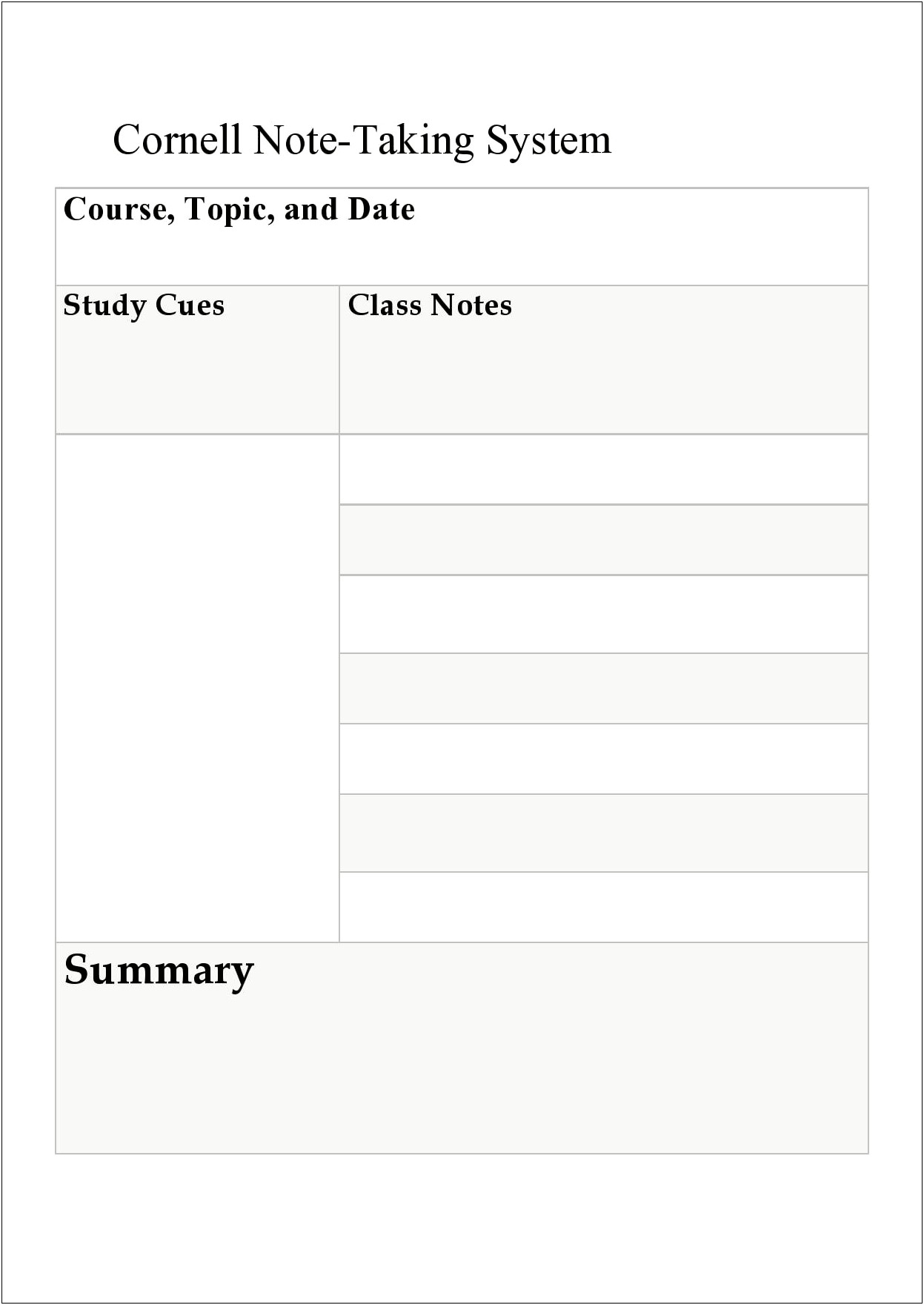 Free Notes Template For Upper Elementary