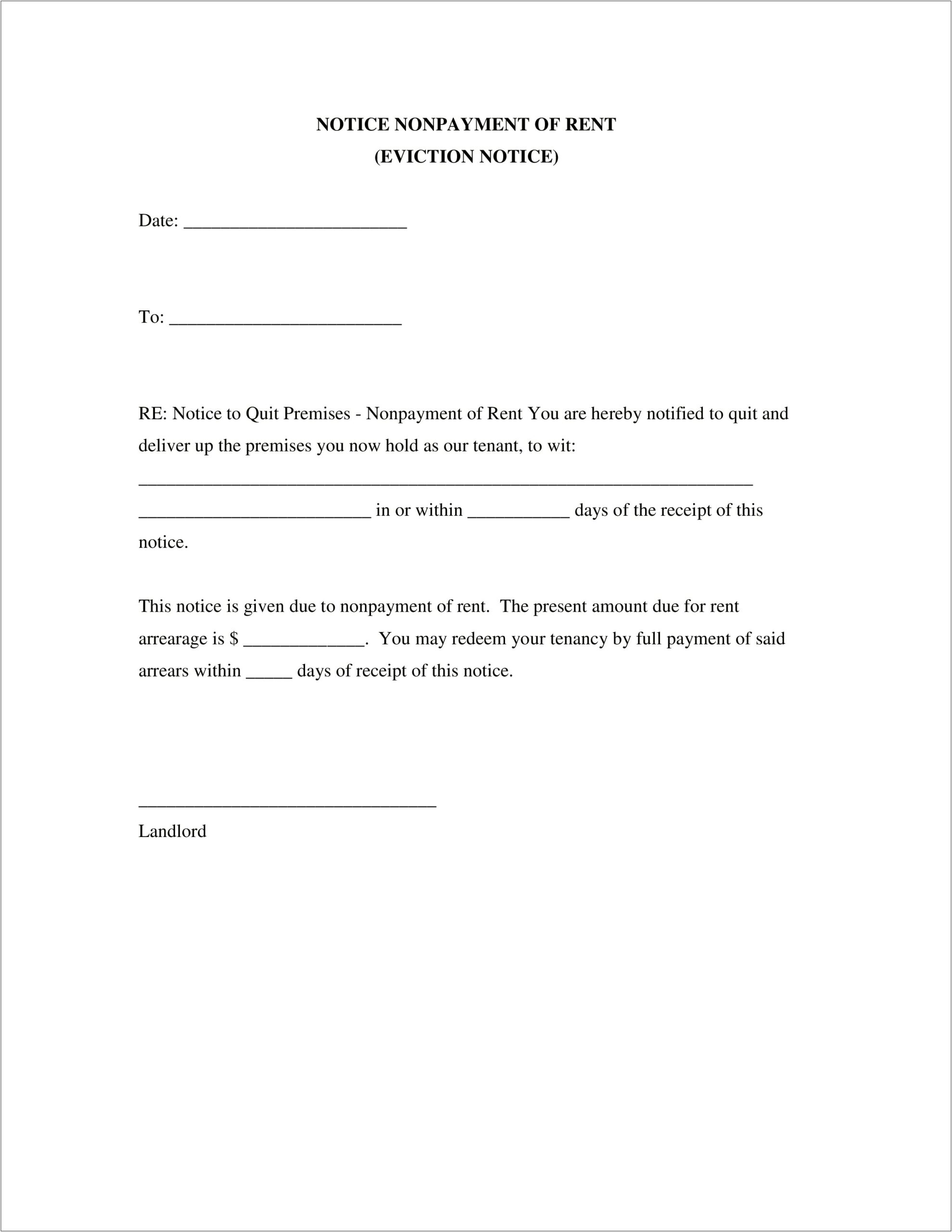 Free Notice To Quit Letter Template