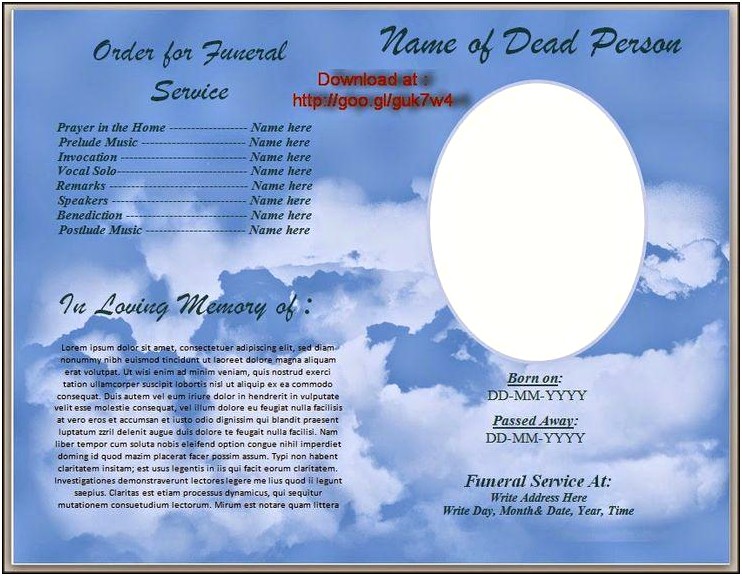 Free Obituary Program Template For Word Download Blue
