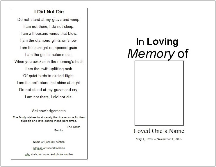 Free Obituary Template Download Order Of Service