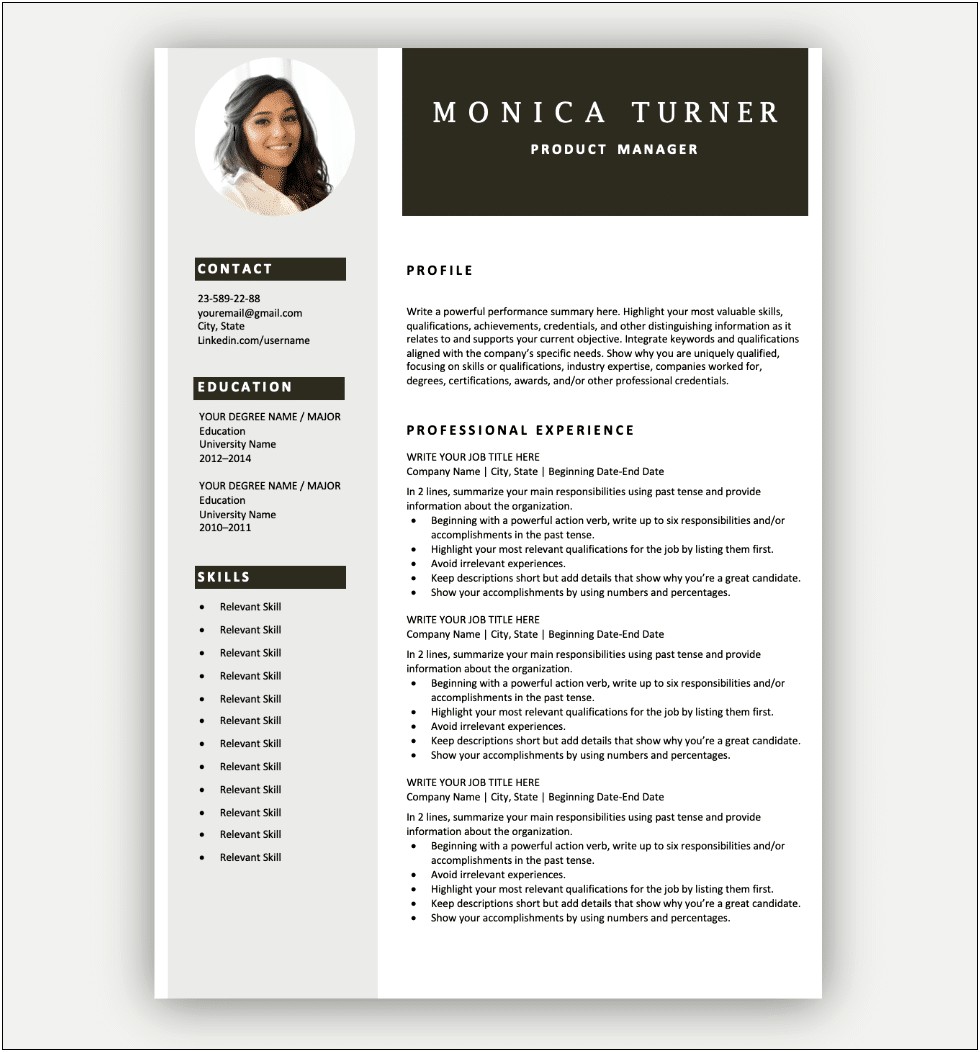 Free One Page Cv Template Download
