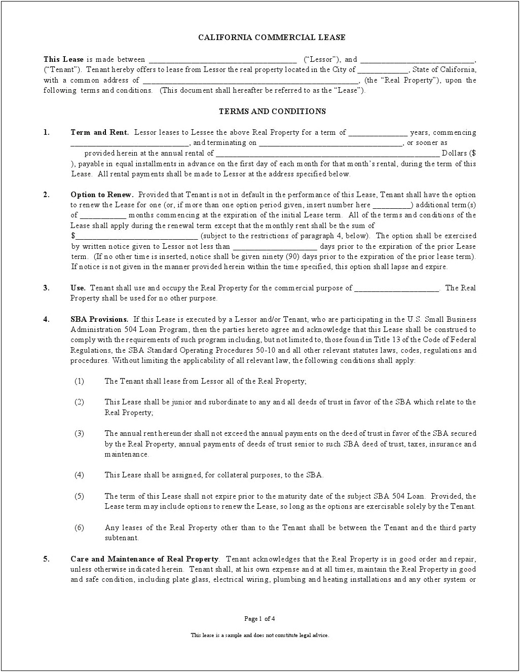 Free Online Commercial Lease Agreement Template