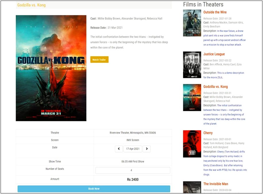 Free Online Movie Ticket Booking Template