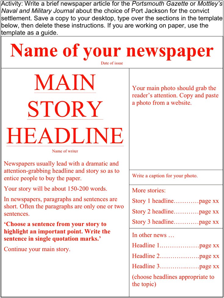 Free Online Newspaper Template For Students