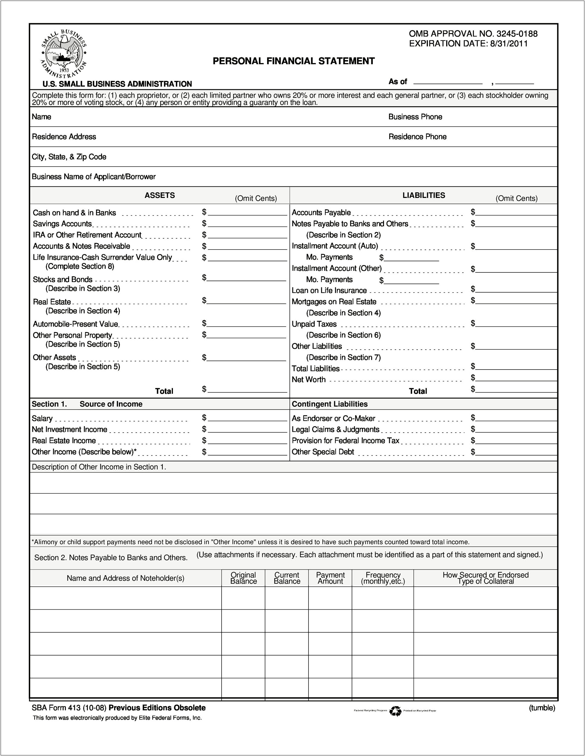 Free Online Personal Financial Statement Template
