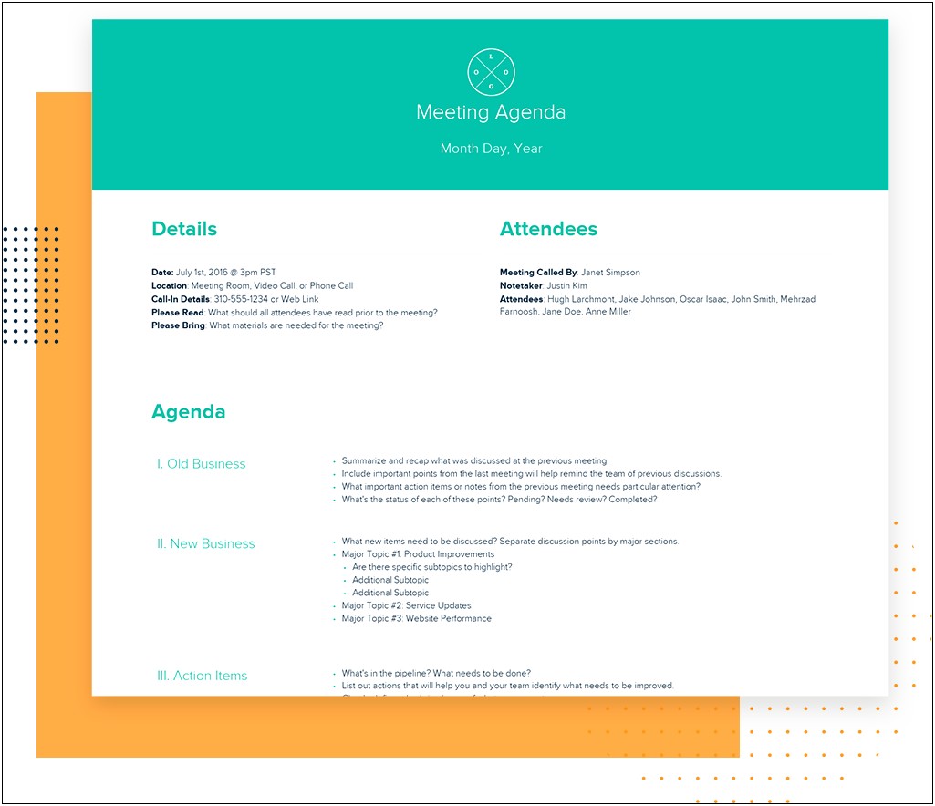 Free Online Template On Agenda Cards