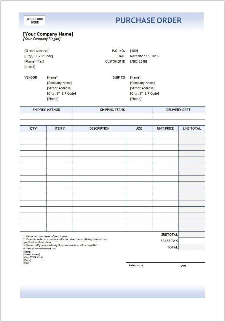 Free Open Office Purchase Order Template
