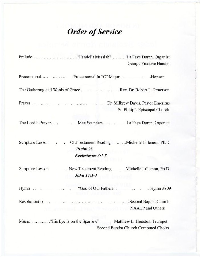 Free Order Of Service For Baptist Church Template