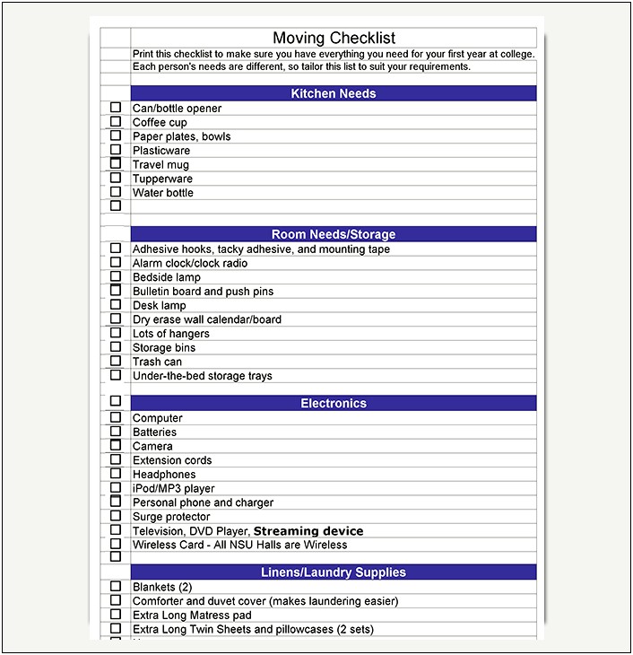 Free Packing List Template In Excell