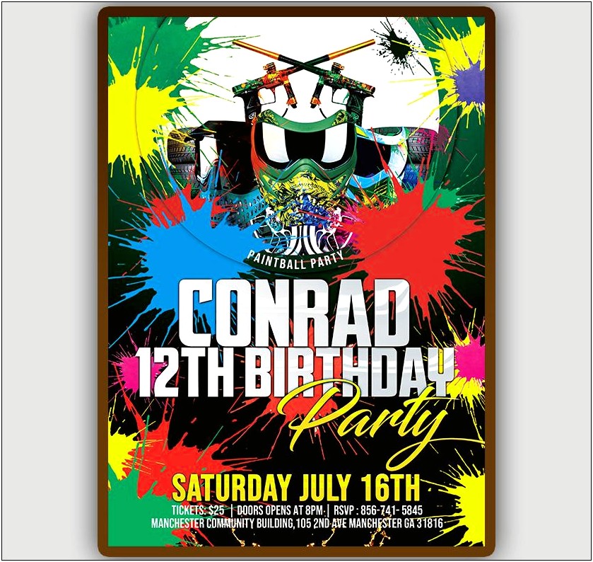 Free Paintball Birthday Party Invitations Template