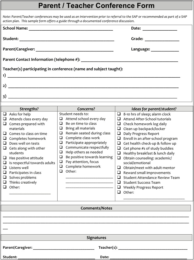 Free Parent Teacher Conference Request Form Template
