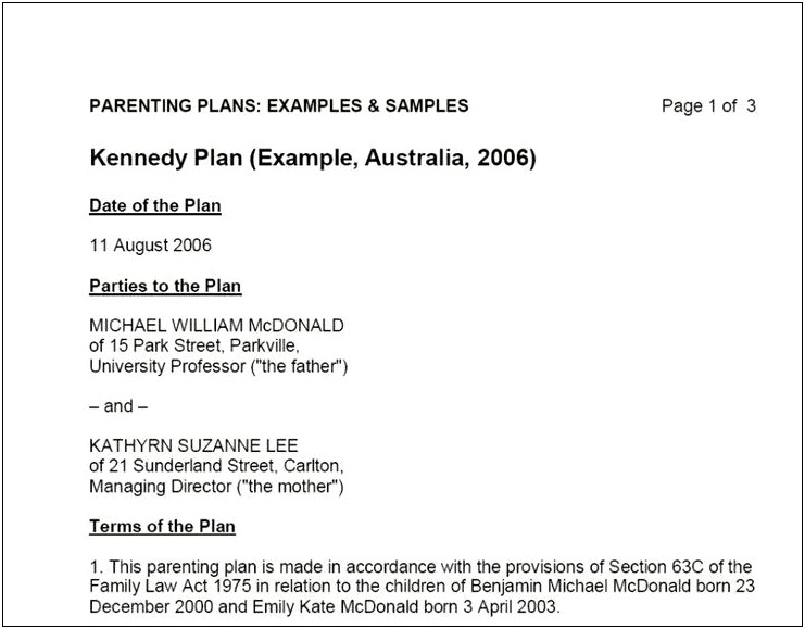 Free Parenting Plan Template Download Australia