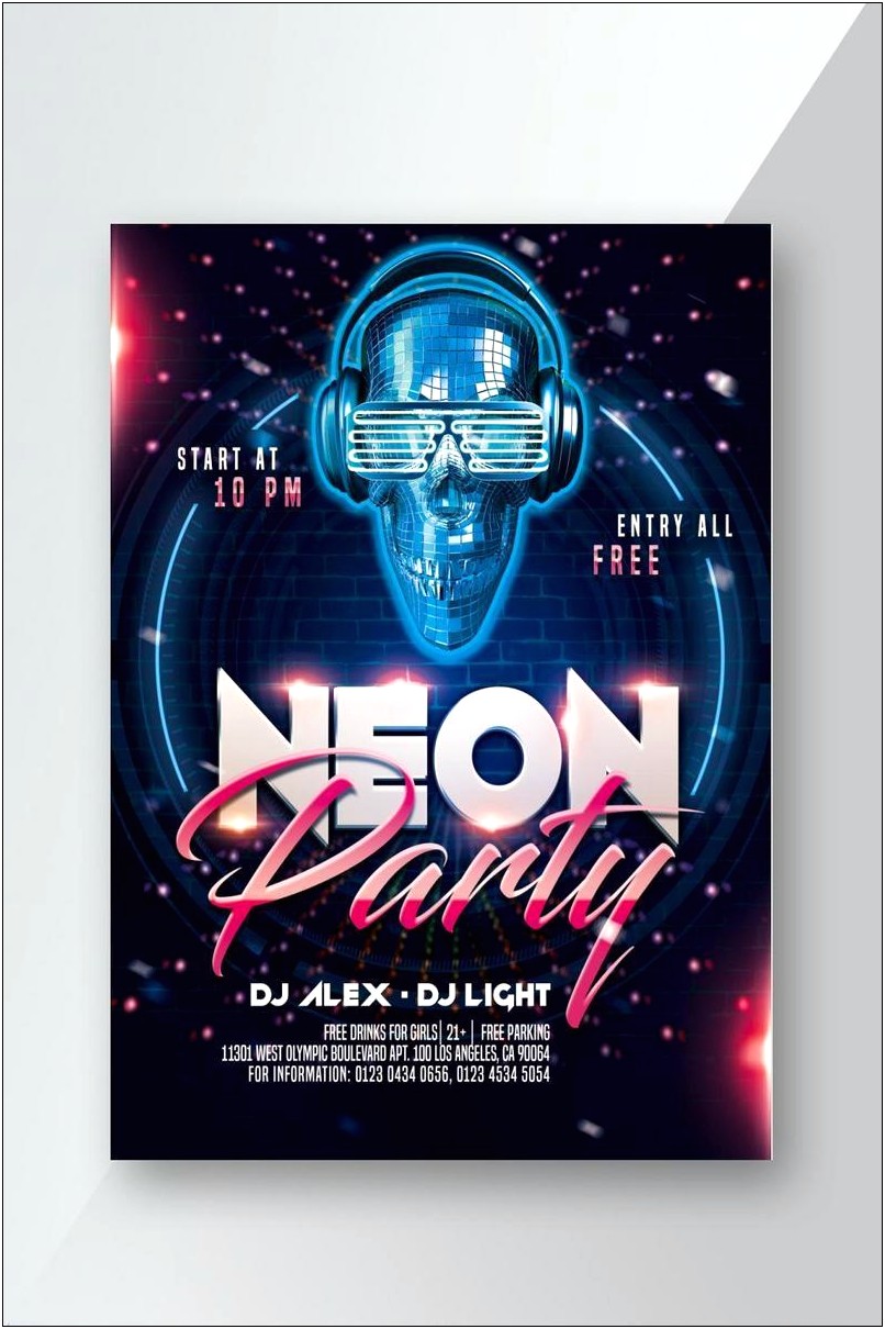 Free Party Flyer Template Psd Neon Glow Download