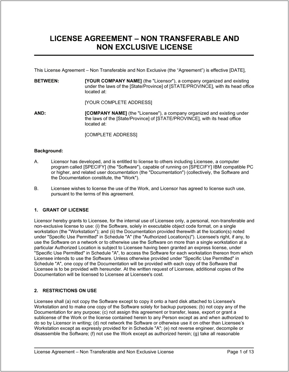 Free Patent License Agreement Template Doc