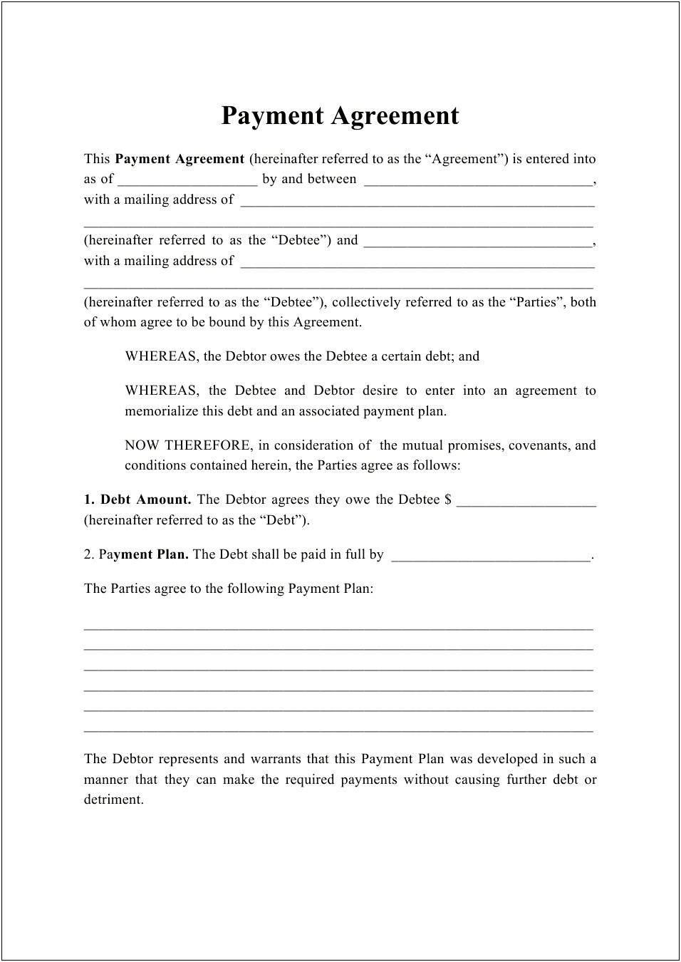 Free Payment Agreement Template Between Two Parties