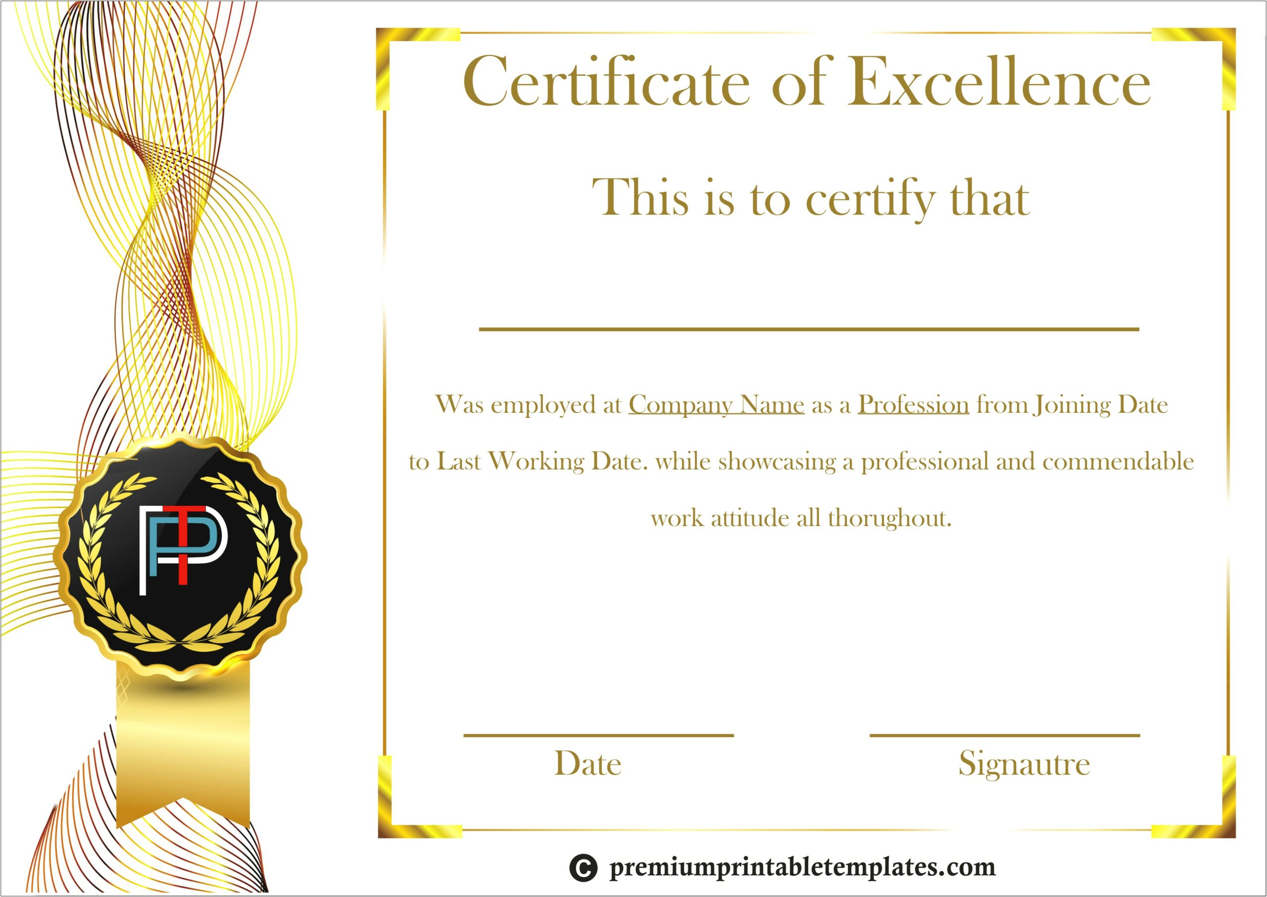 Free Pdf Certificate Of Excellence Templates