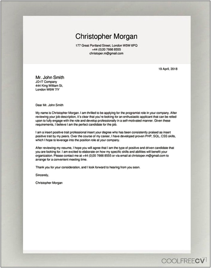 Free Pdf Downloadable Cover Letter Template