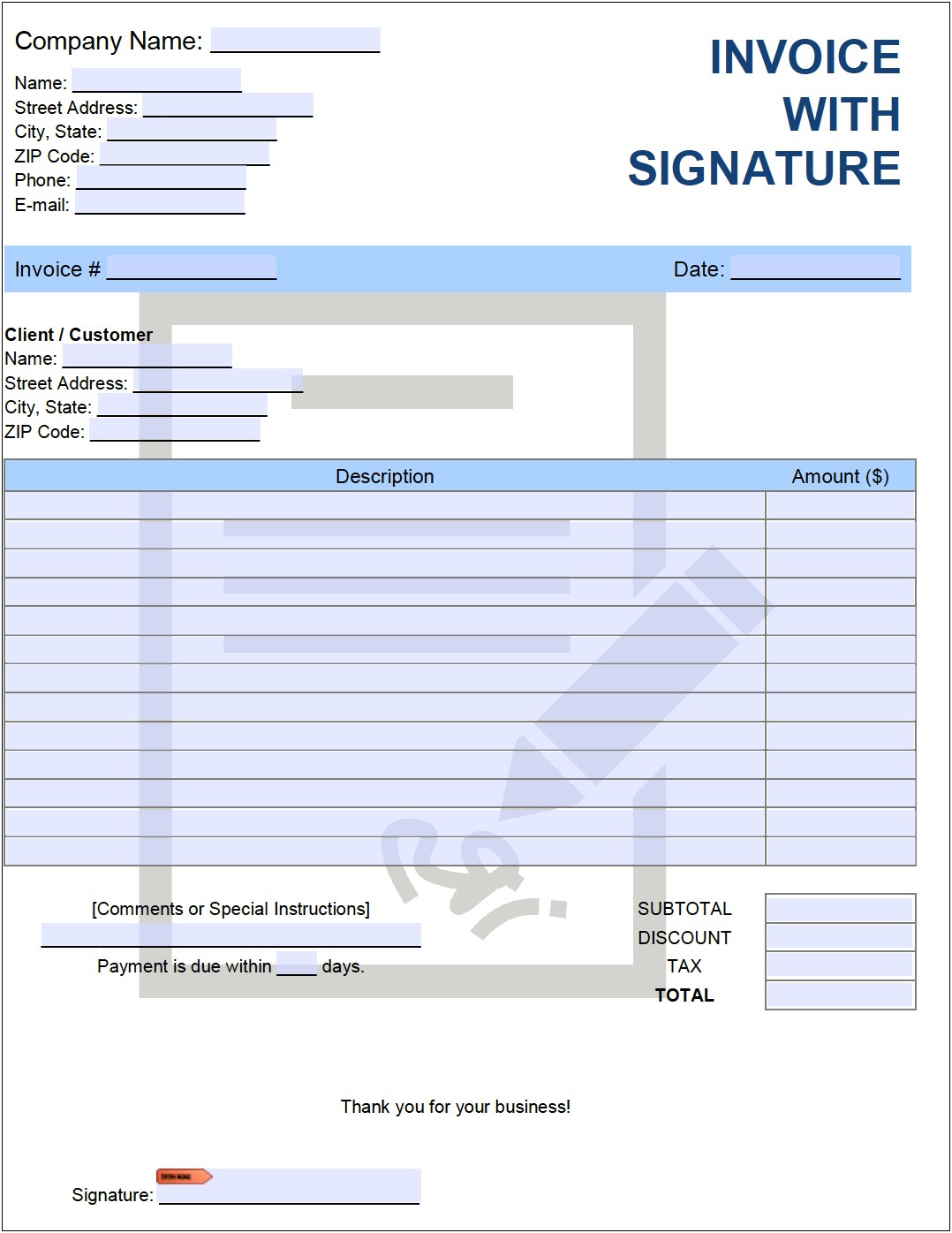 Free Pdf Invoices Templates With Signing Option