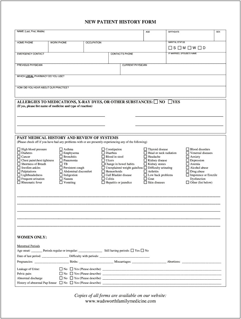 Free Pdf Patient Health History Form Template Chiropractic
