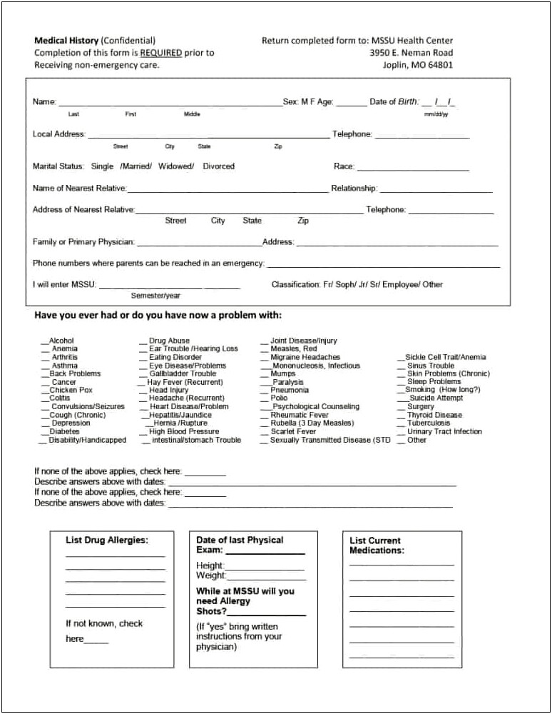 Free Pdf Patient Health History Form Template