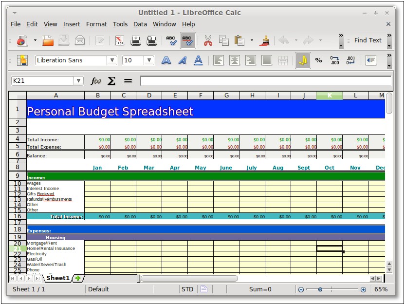Free Personal Budget Template Open Office