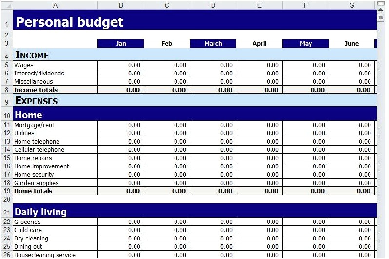 Free Personal Finance And Budget Templates For Freee