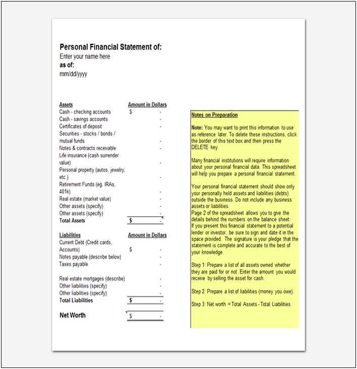 Free Personal Finance Balance Sheet Template