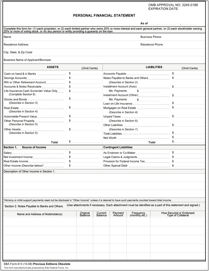 Free Personal Financial Statement Form Template