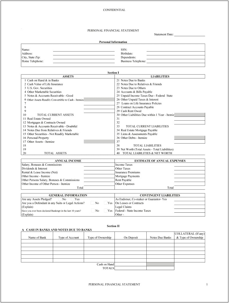 Free Personal Financial Statement Template For Mac