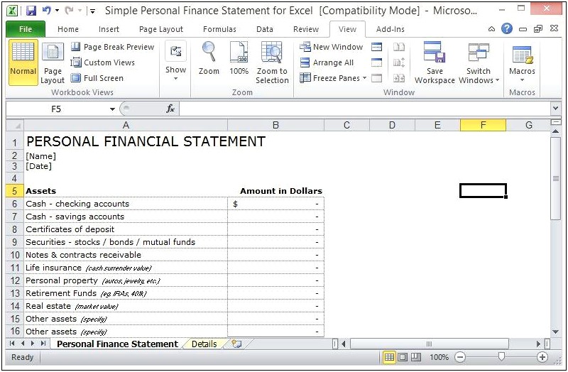 Free Personal Financial Statement Template Word