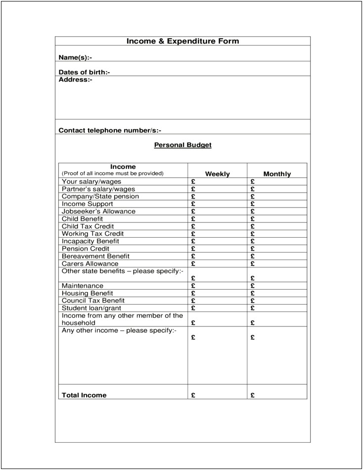 Free Personal Income And Expenditure Template