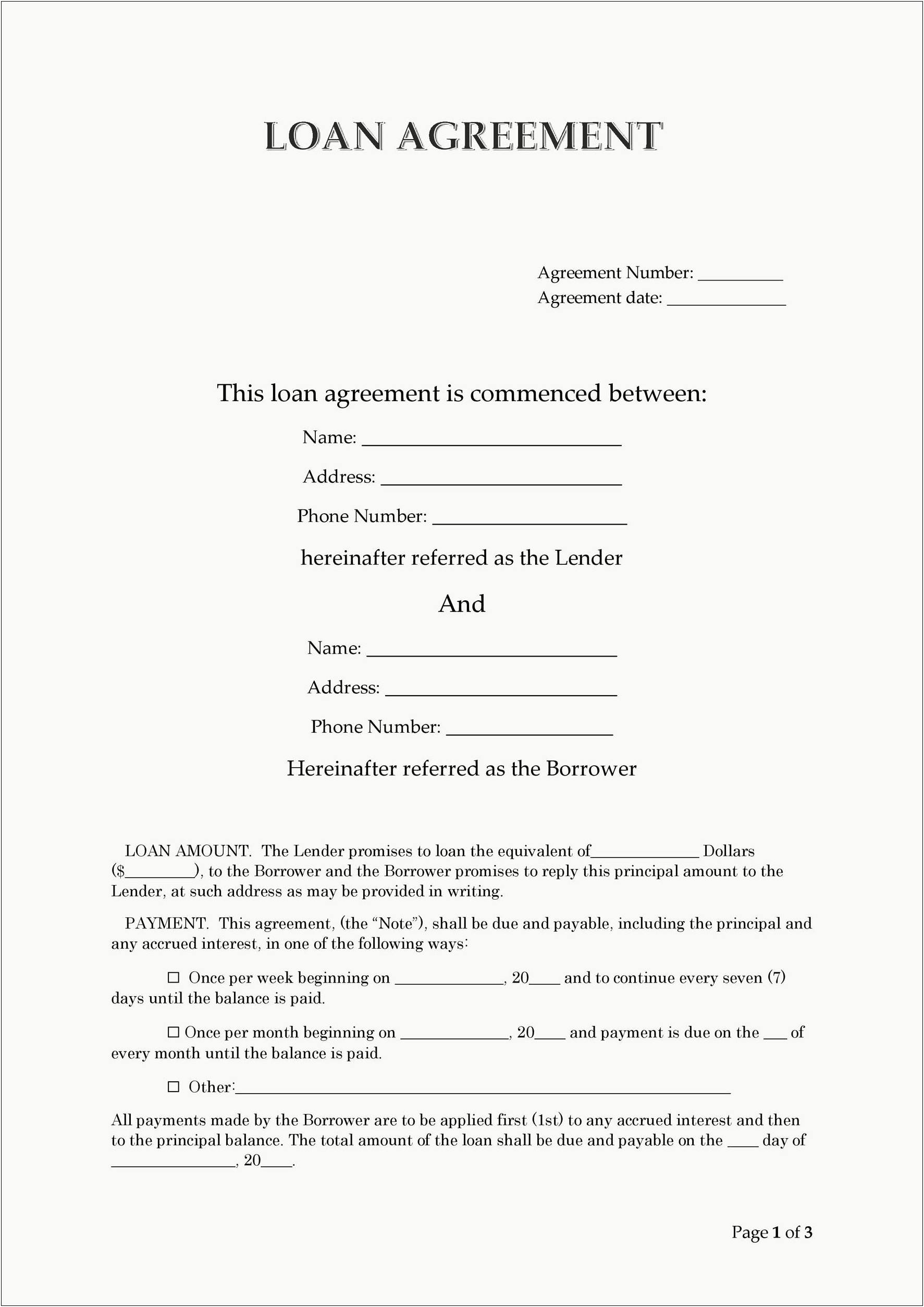 Free Personal Loan Agreement Contract Template