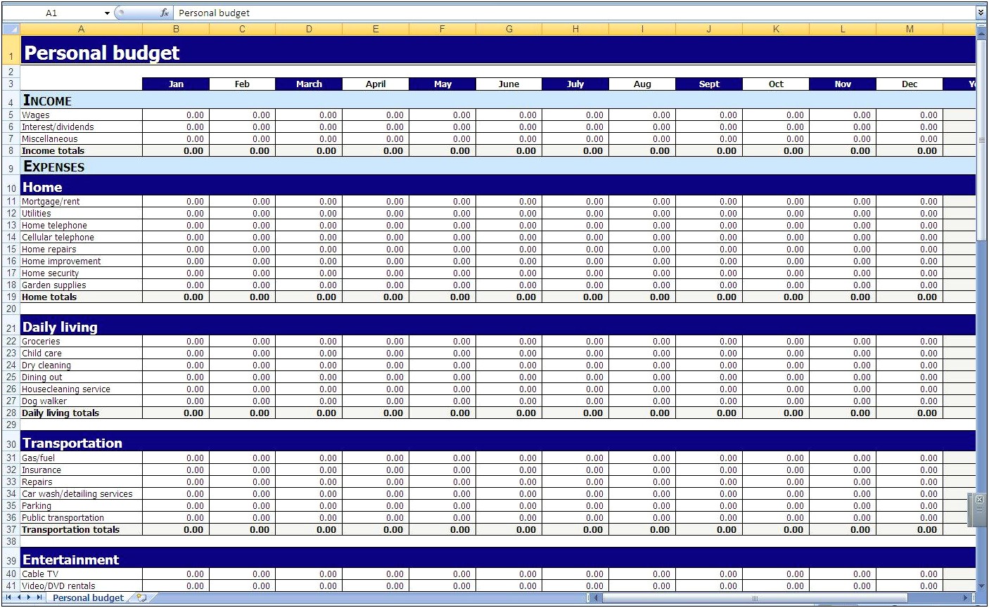 Free Personal Monthly Budget Excel Template