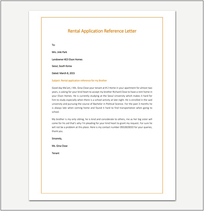 Free Personal Reference Letter Template Word Rental