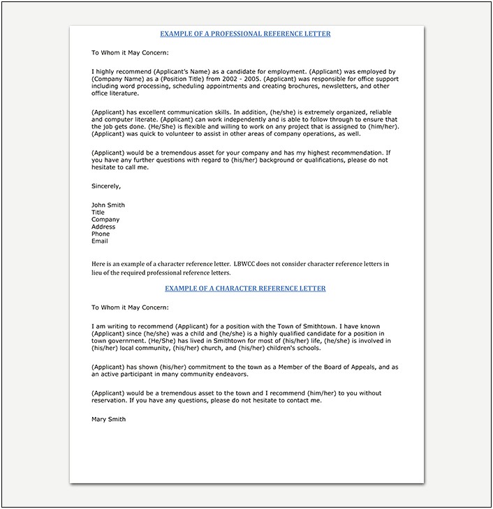 Free Personal Reference Letter Template Word